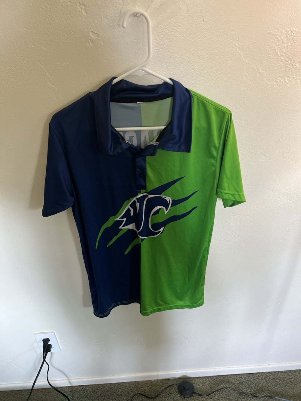 Custom Managers Polo Shirt Blue and Green Split Design with Claw Mark Graphic